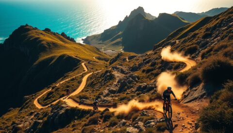 UK mountain biking trails with coastal views