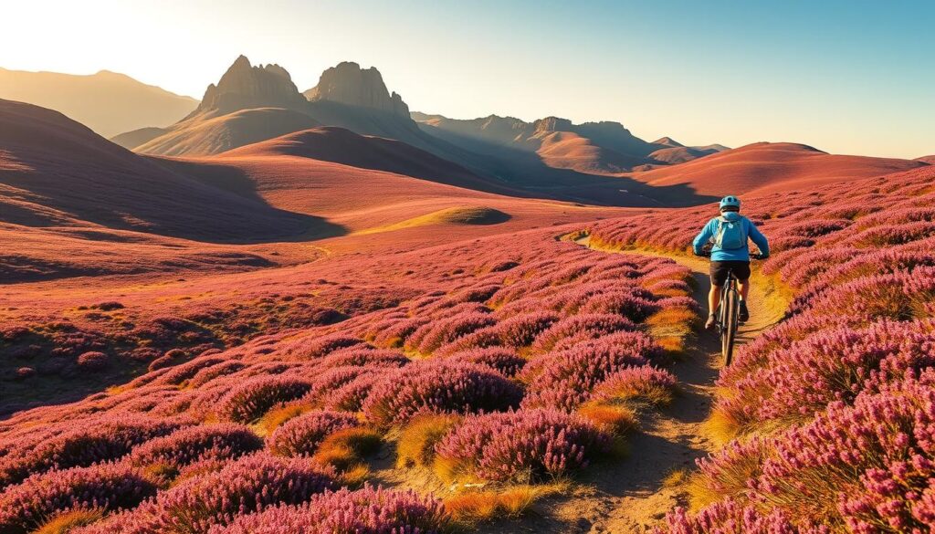 mountain bike trails through heather moorlands